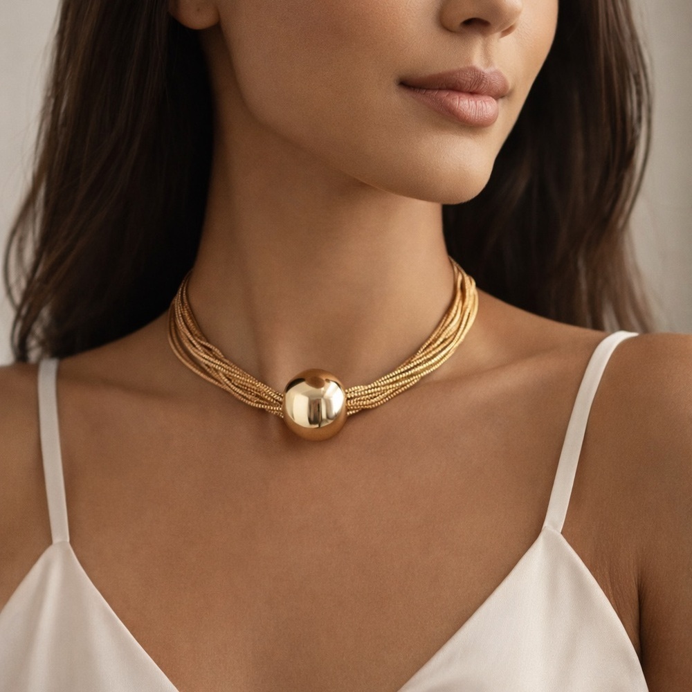 Gold Multilayer Statement Choker Necklace